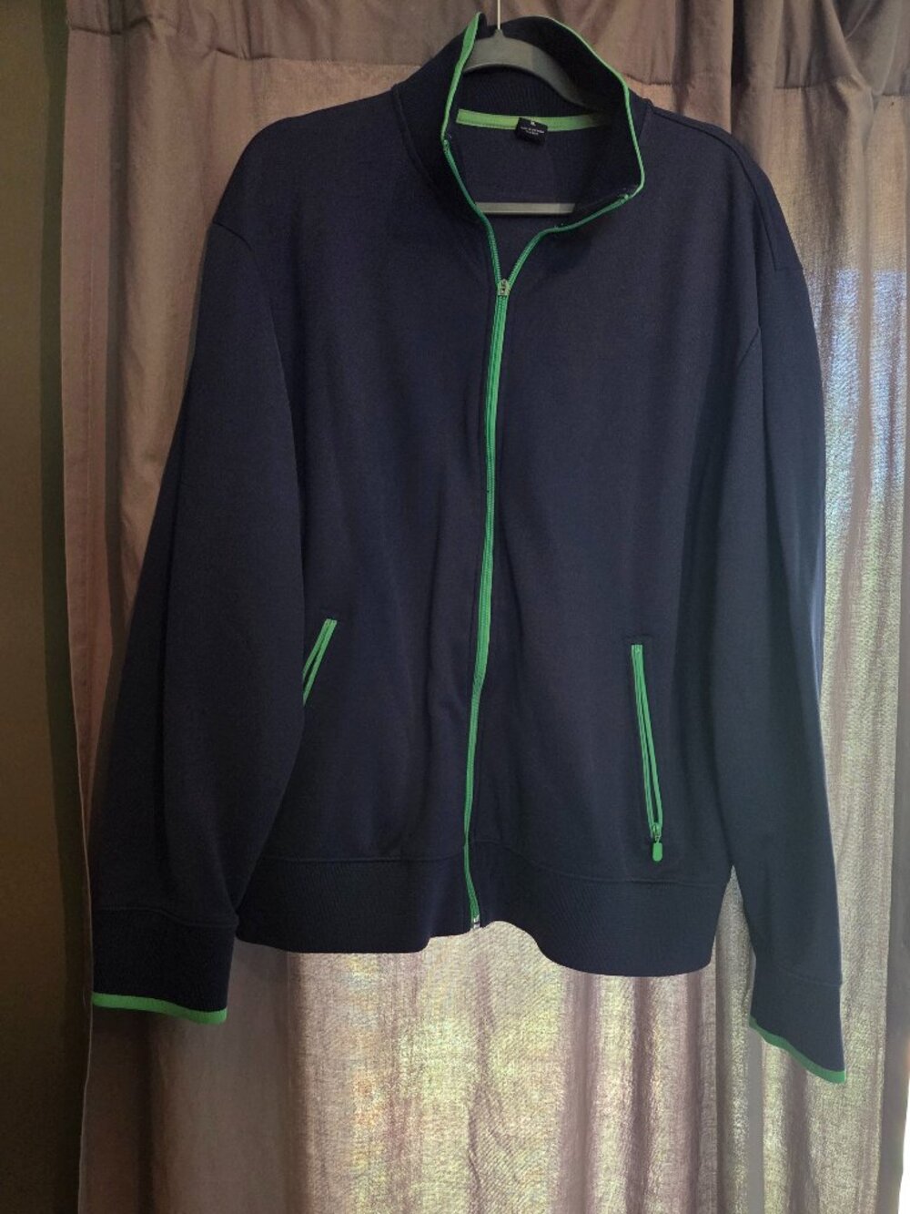 GAP Men Navy Blue Zip Up Track‎ Jacket Green Trim Size XL